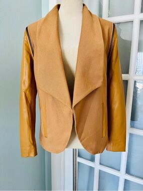 G by Giuliana Tan Blazer with Leather Sleeves